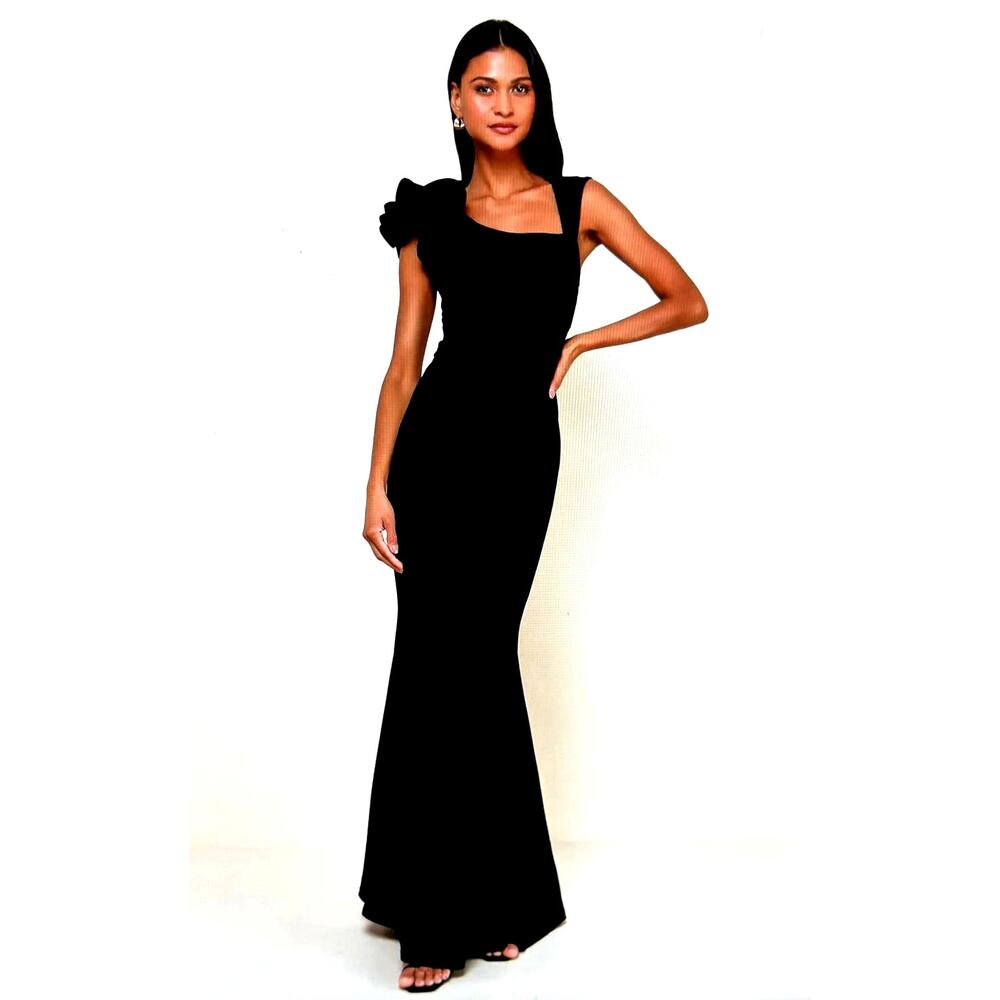 LuLu's Lucette Black Sleeveless Ruffled Mermaid Gown XS - Picture 4 of 15